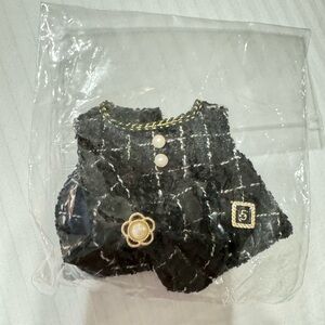 Labubu Outfit Black and White Tweed Jacket with Gold Accents